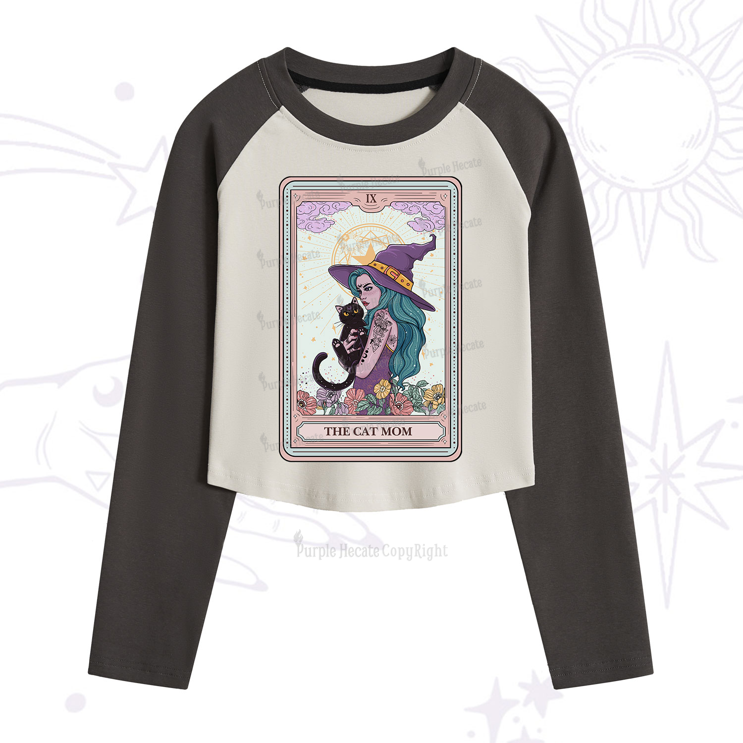 Purplehecate The Gothic Cat Mom Tarot Cropped Raglan Long Sleeve T-Shirt