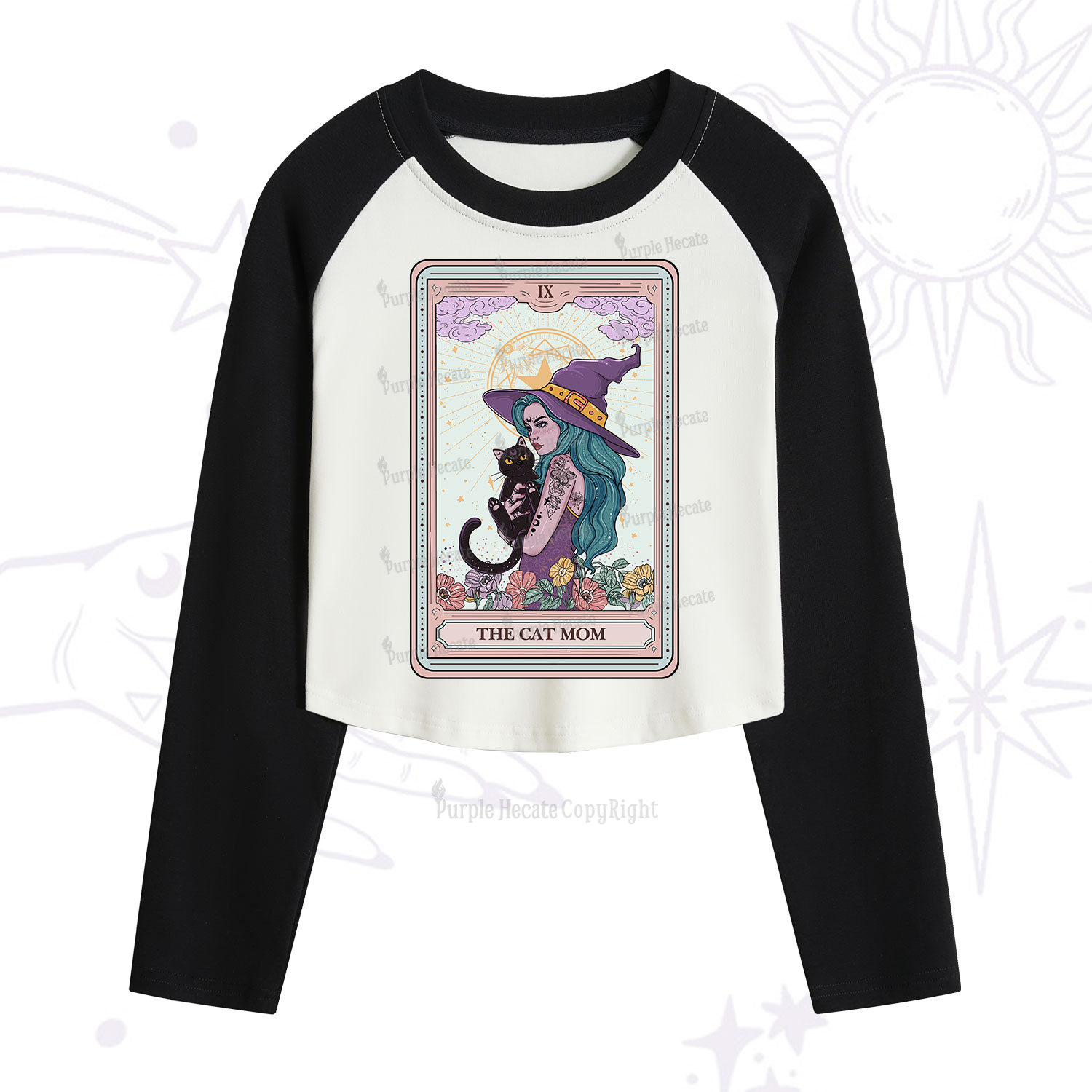 Purplehecate The Gothic Cat Mom Tarot Cropped Raglan Long Sleeve T-Shirt