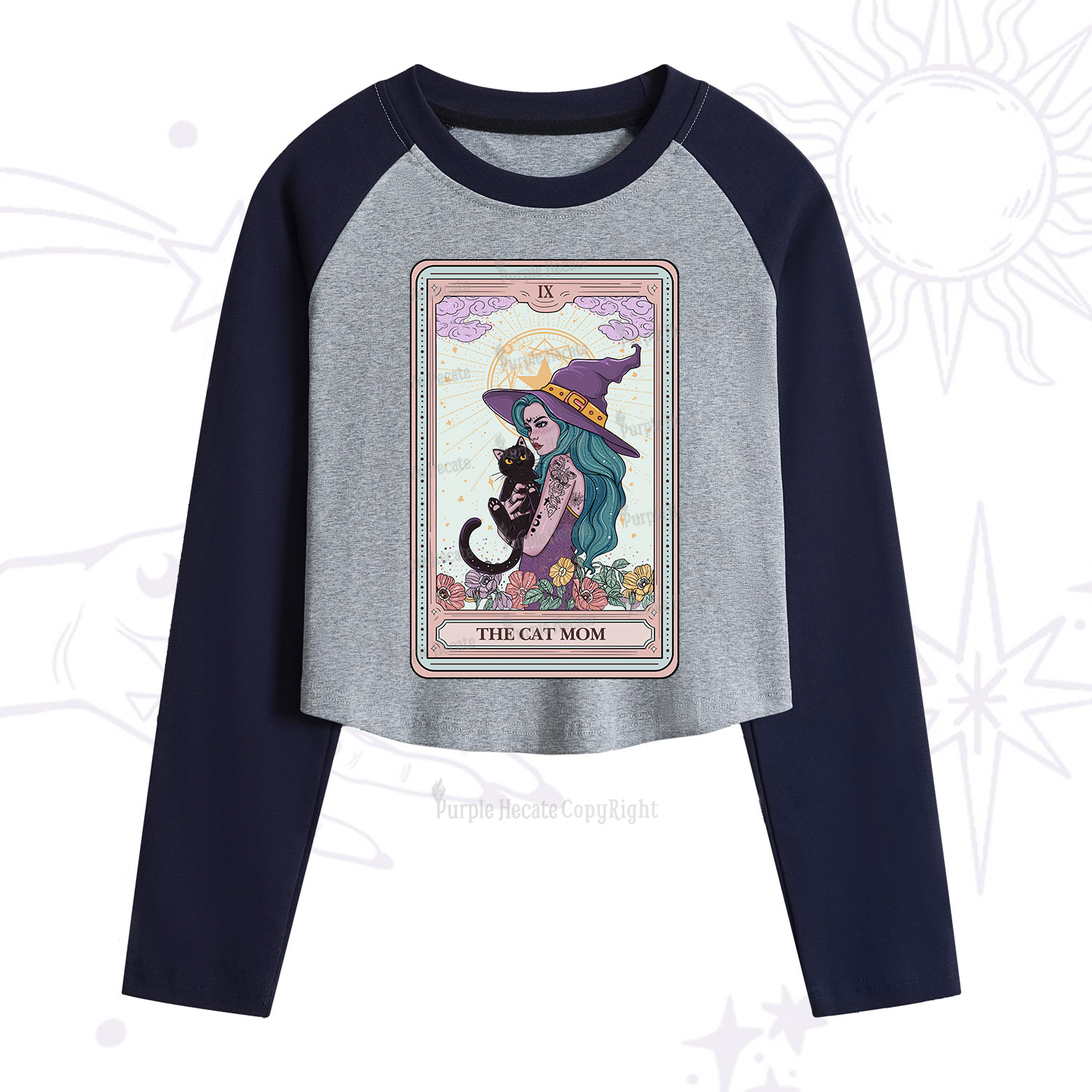 Purplehecate The Gothic Cat Mom Tarot Cropped Raglan Long Sleeve T-Shirt