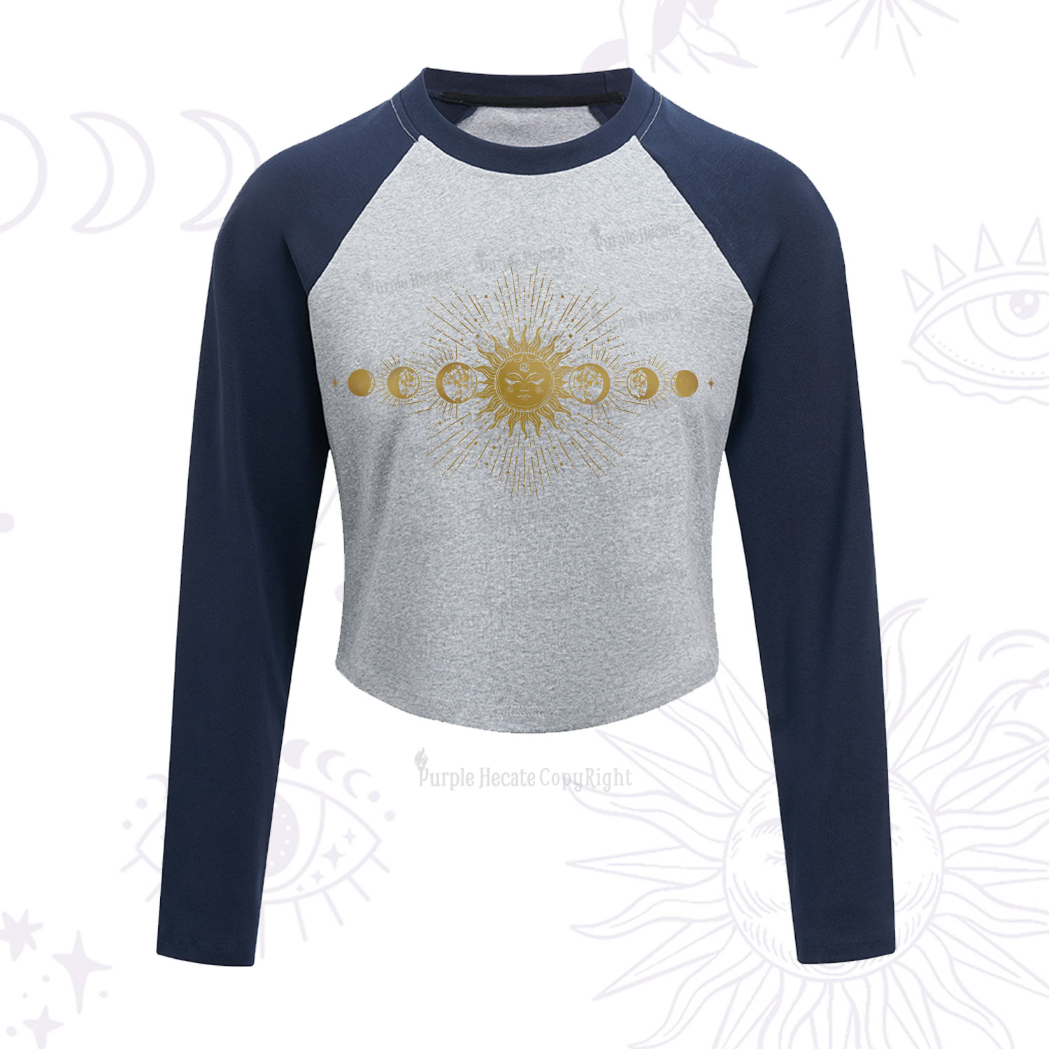 Purplehecate Mystical Moon And Sun Cropped Raglan Long Sleeve T-Shirt