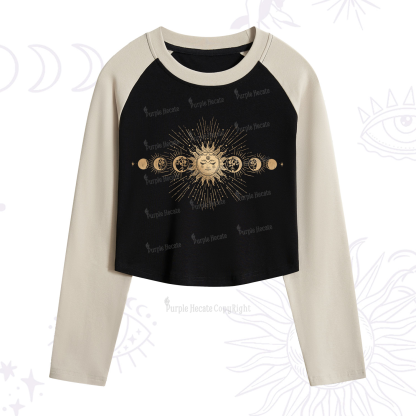 Purplehecate Mystical Moon And Sun Cropped Raglan Long Sleeve T-Shirt