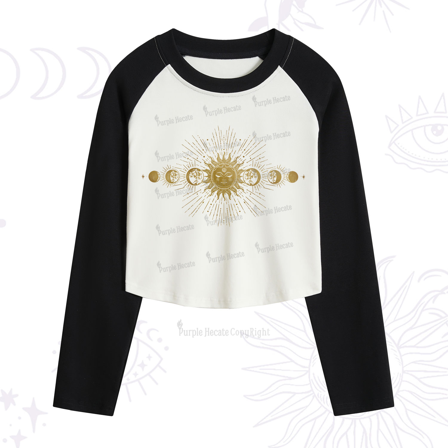 Purplehecate Mystical Moon And Sun Cropped Raglan Long Sleeve T-Shirt