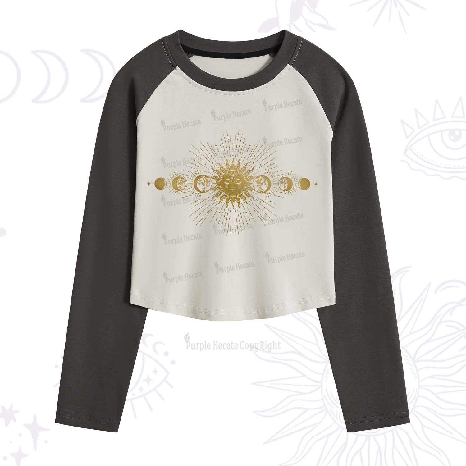 Purplehecate Mystical Moon And Sun Cropped Raglan Long Sleeve T-Shirt