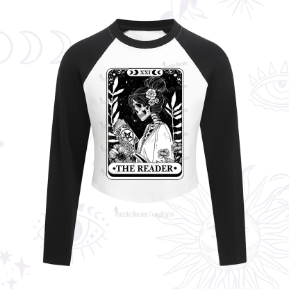 Purplehecate The Reader Skeleton Tarot Cropped Raglan Long Sleeve T-Shirt