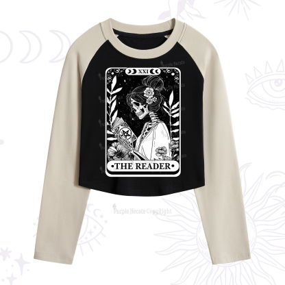 Purplehecate The Reader Skeleton Tarot Cropped Raglan Long Sleeve T-Shirt