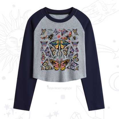 Purplehecate Mystical Butterfly & Moth Cropped Raglan Long Sleeve T-Shirt