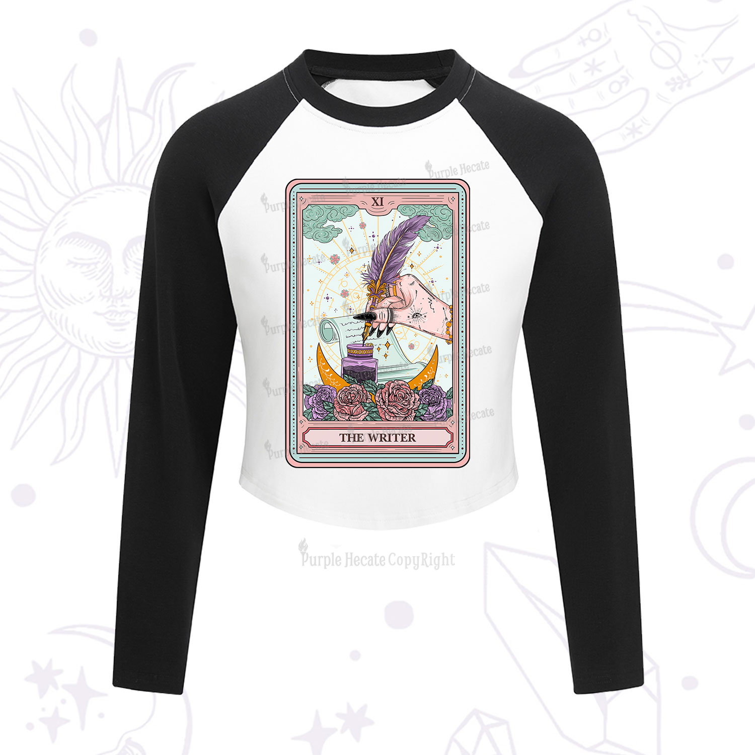 Purplehecate The Writer Tarot Cropped Raglan Long Sleeve T-Shirt