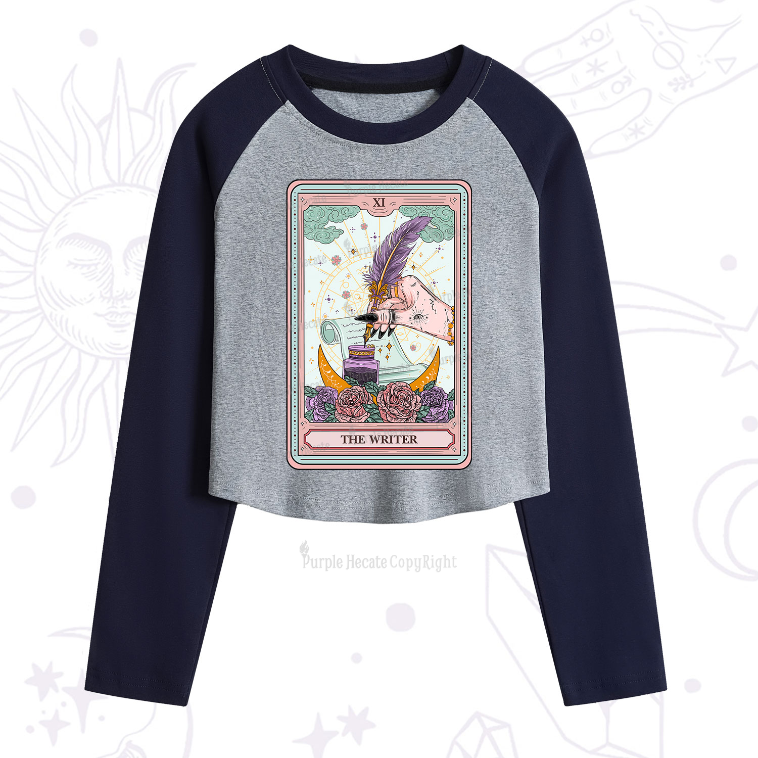 Purplehecate The Writer Tarot Cropped Raglan Long Sleeve T-Shirt