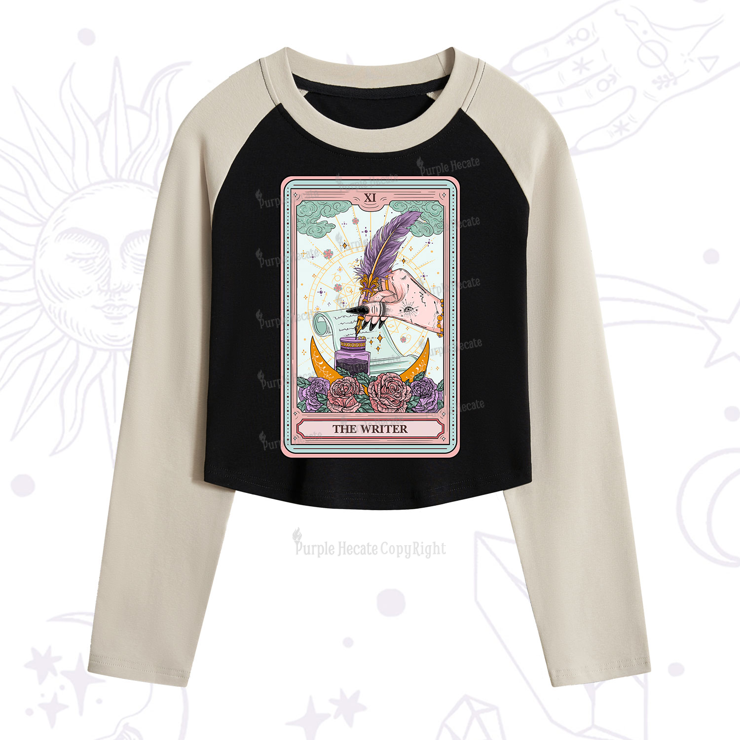 Purplehecate The Writer Tarot Cropped Raglan Long Sleeve T-Shirt