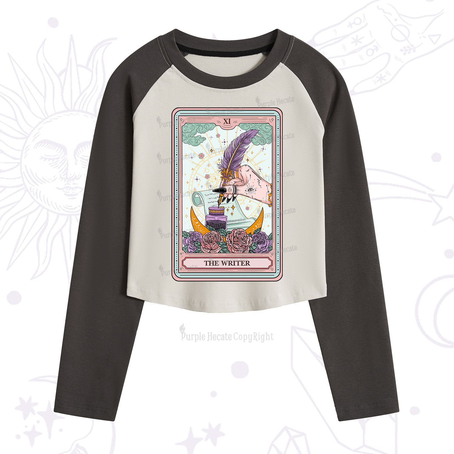 Purplehecate The Writer Tarot Cropped Raglan Long Sleeve T-Shirt