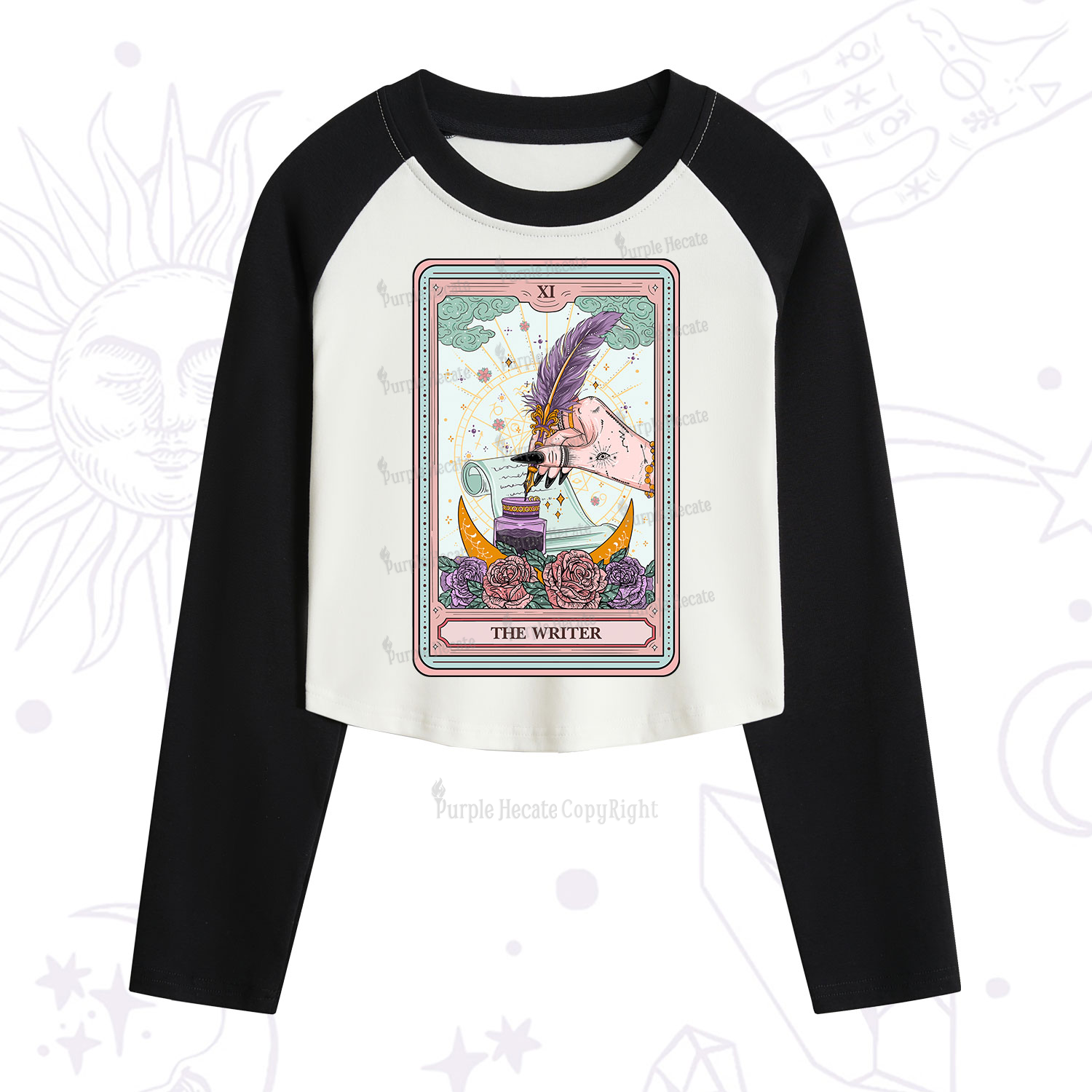 Purplehecate The Writer Tarot Cropped Raglan Long Sleeve T-Shirt