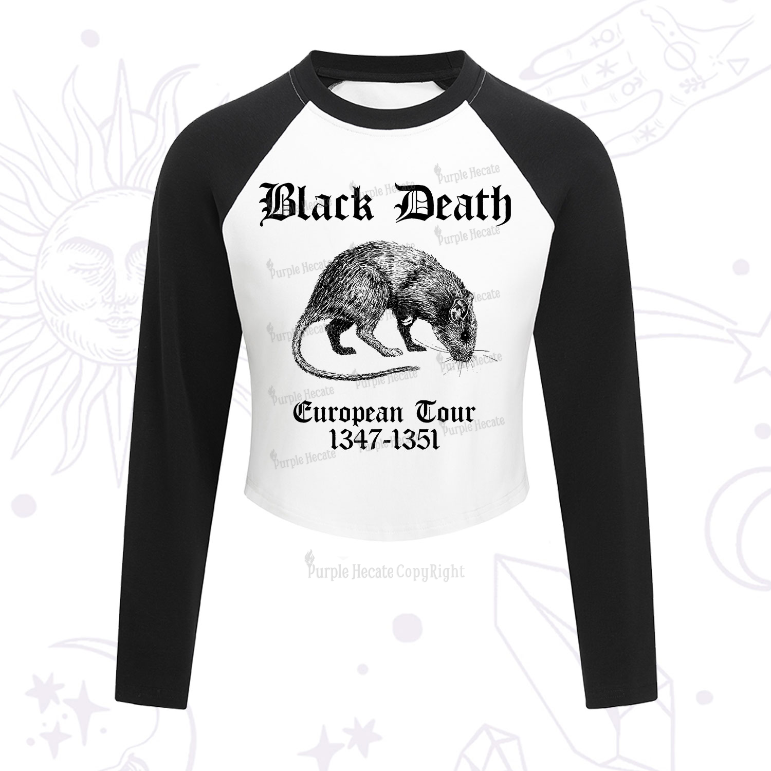 Purplehecate Black Death European Tour Cropped Raglan Long Sleeve T-Shirt