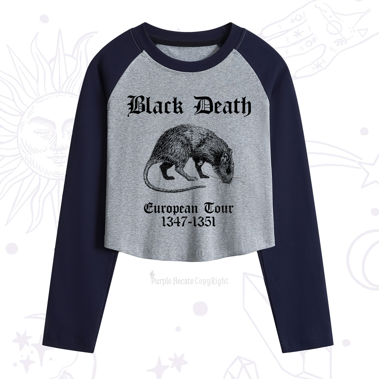 Purplehecate Black Death European Tour Cropped Raglan Long Sleeve T-Shirt