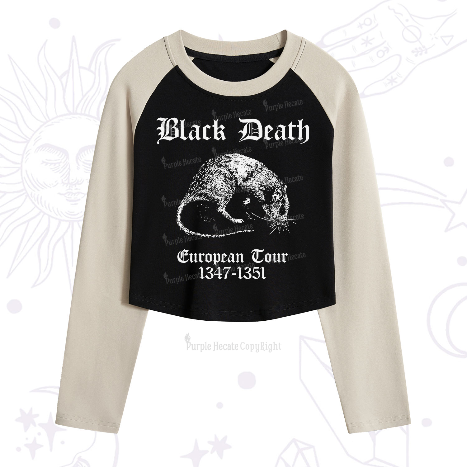 Purplehecate Black Death European Tour Cropped Raglan Long Sleeve T-Shirt