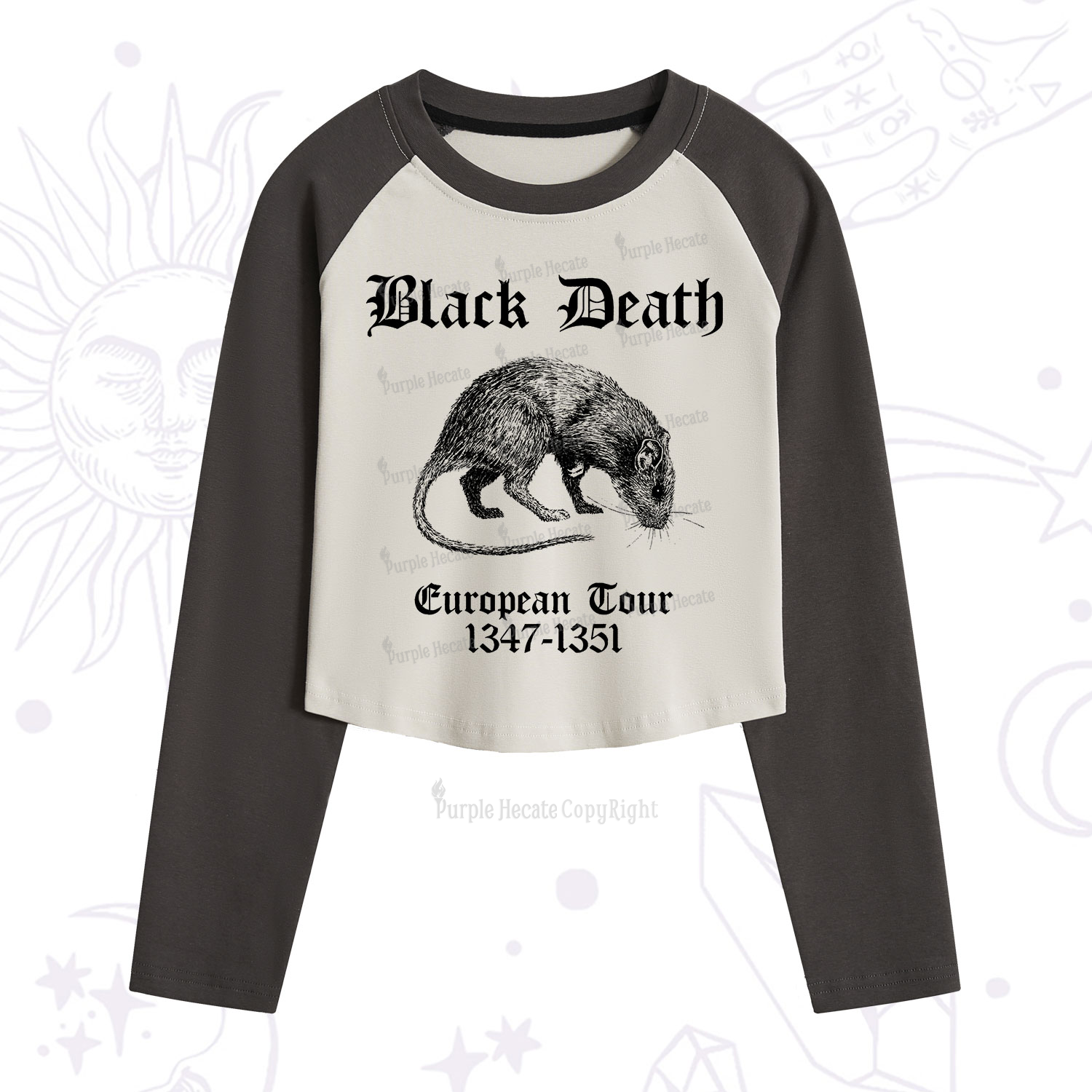 Purplehecate Black Death European Tour Cropped Raglan Long Sleeve T-Shirt
