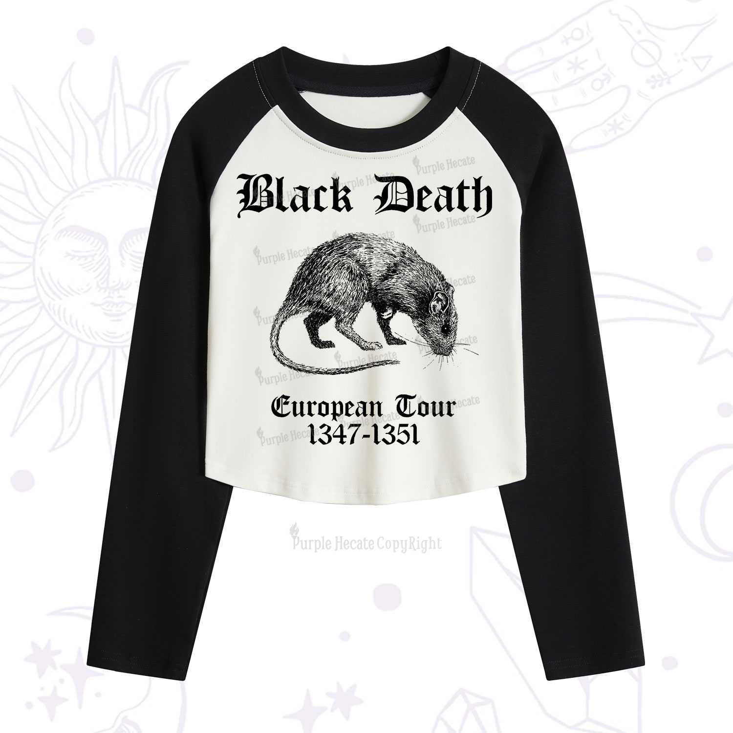 Purplehecate Black Death European Tour Cropped Raglan Long Sleeve T-Shirt
