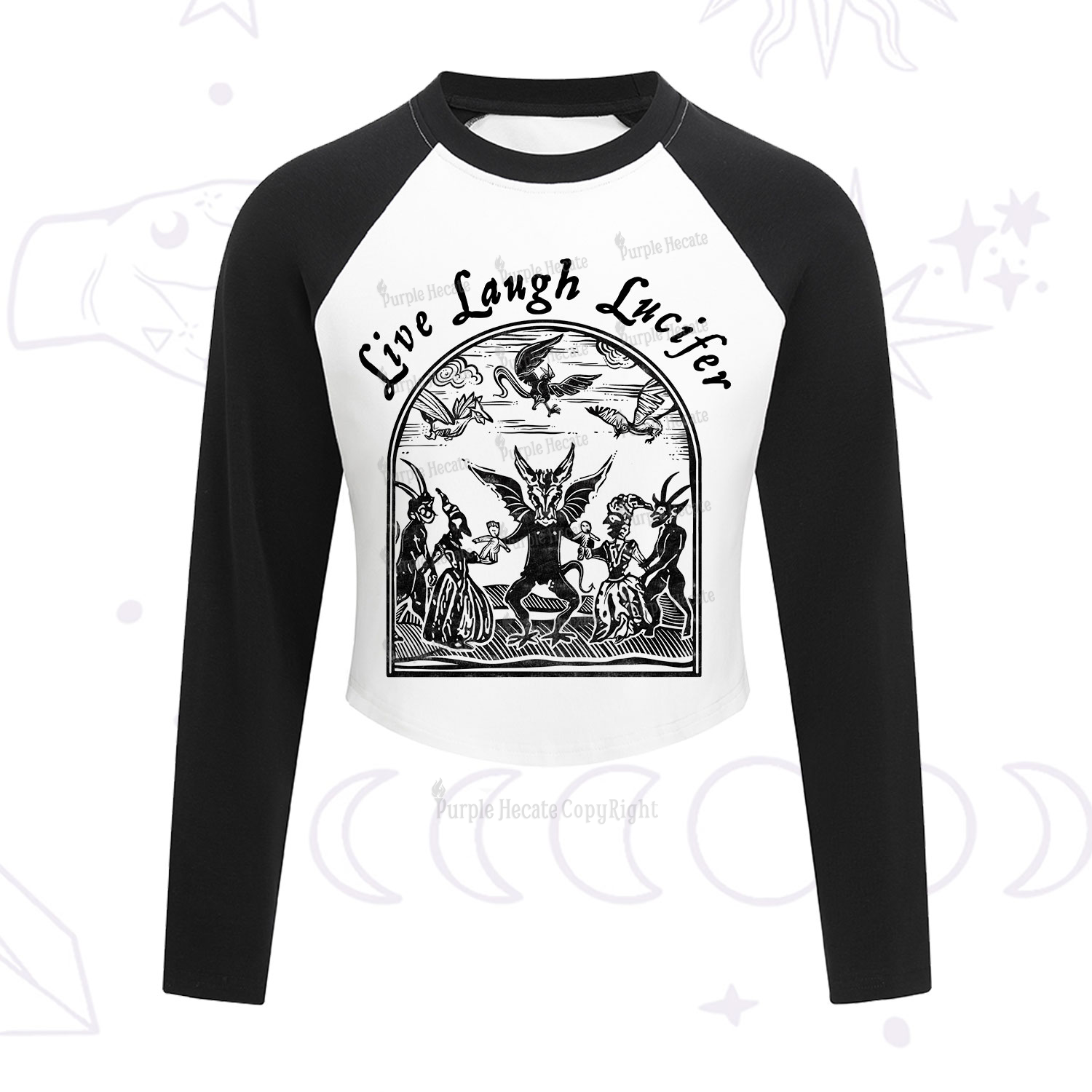 Purplehecate Live Laugh Lucifer Cropped Raglan Long Sleeve T-Shirt