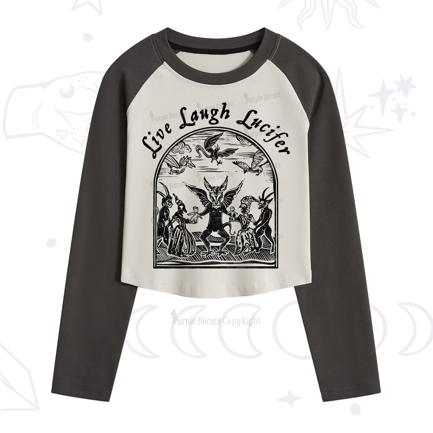 Purplehecate Live Laugh Lucifer Cropped Raglan Long Sleeve T-Shirt