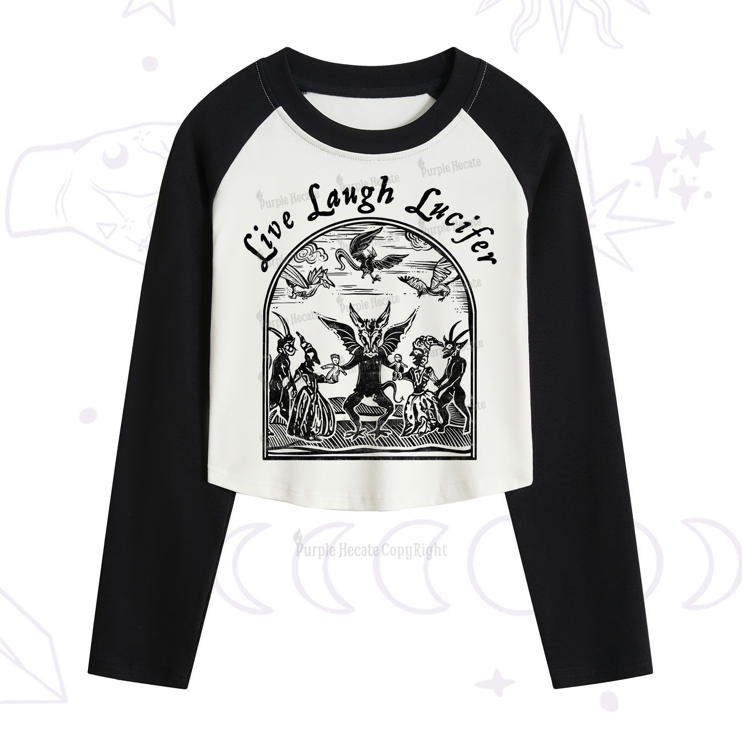 Purplehecate Live Laugh Lucifer Cropped Raglan Long Sleeve T-Shirt