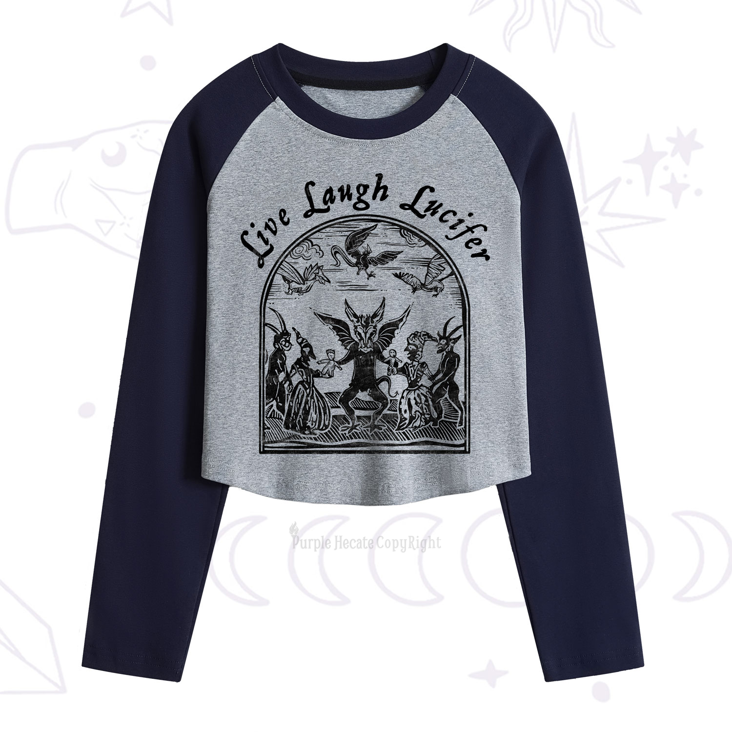 Purplehecate Live Laugh Lucifer Cropped Raglan Long Sleeve T-Shirt
