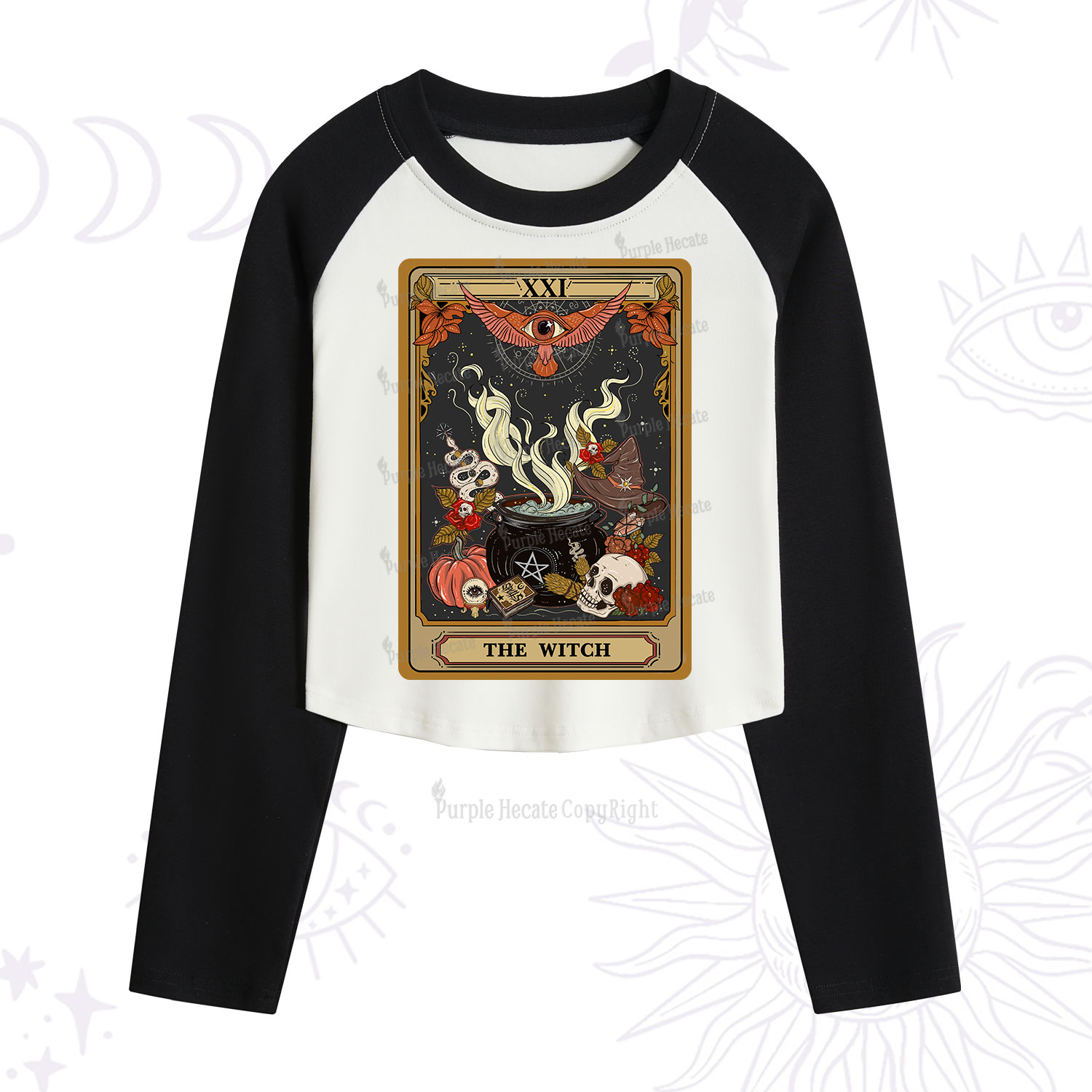 Purplehecate The Witch Magical Tarot Cropped Raglan Long Sleeve T-Shirt