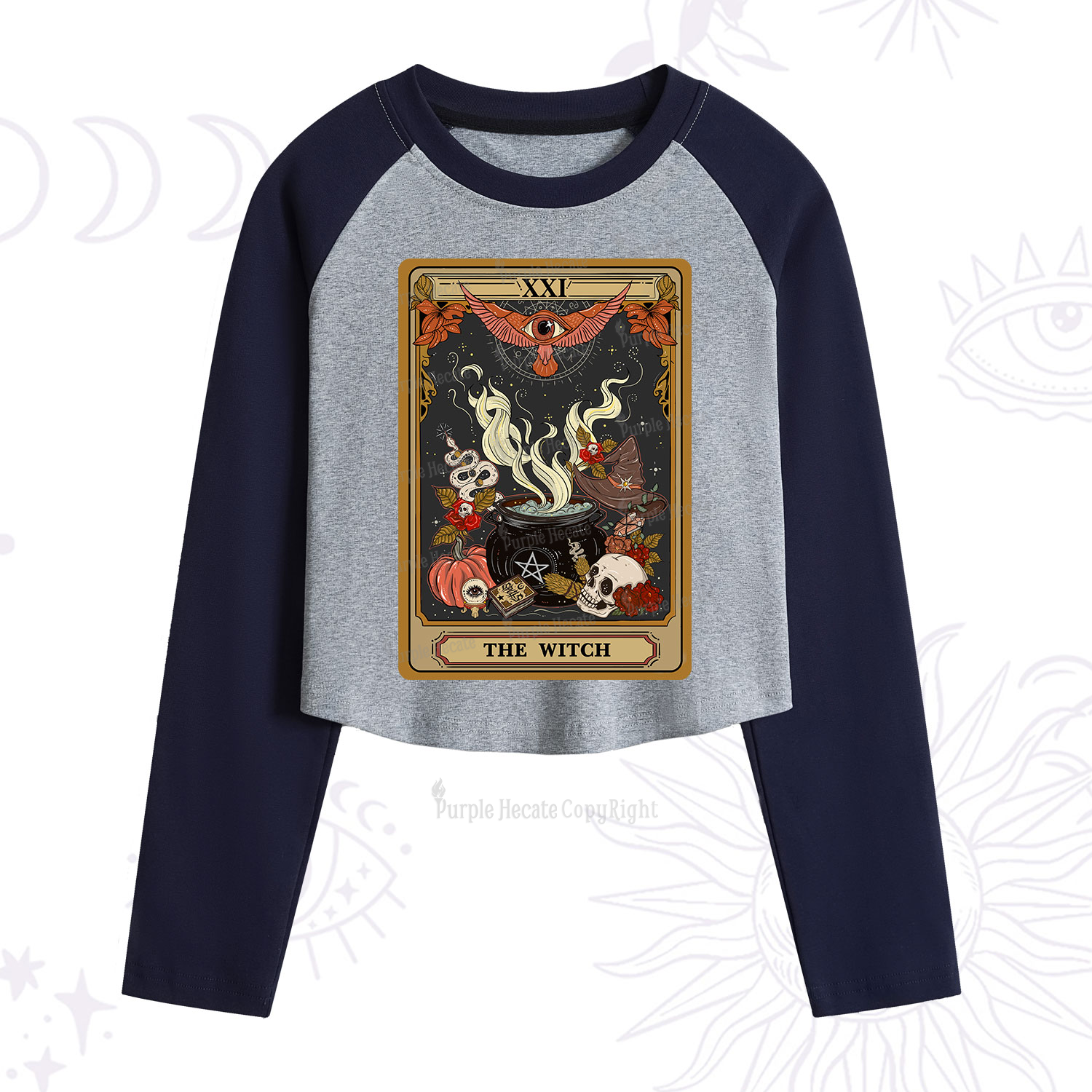 Purplehecate The Witch Magical Tarot Cropped Raglan Long Sleeve T-Shirt