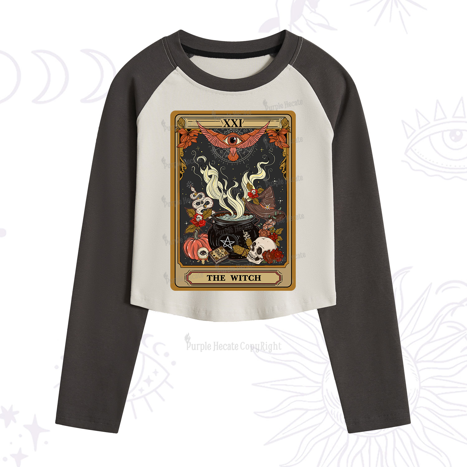 Purplehecate The Witch Magical Tarot Cropped Raglan Long Sleeve T-Shirt