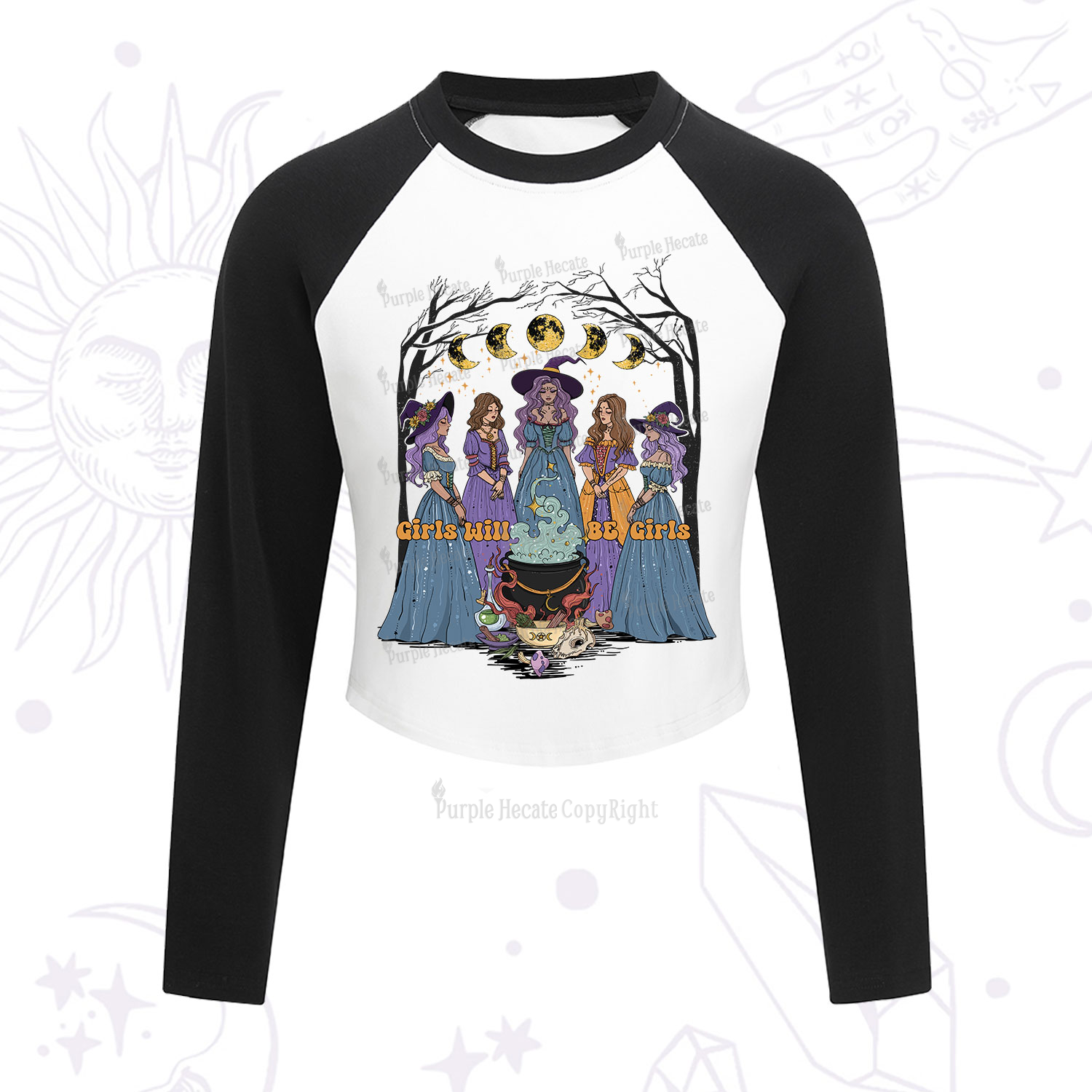 Purplehecate Girls Will Be Girls Cropped Raglan Long Sleeve T-Shirt