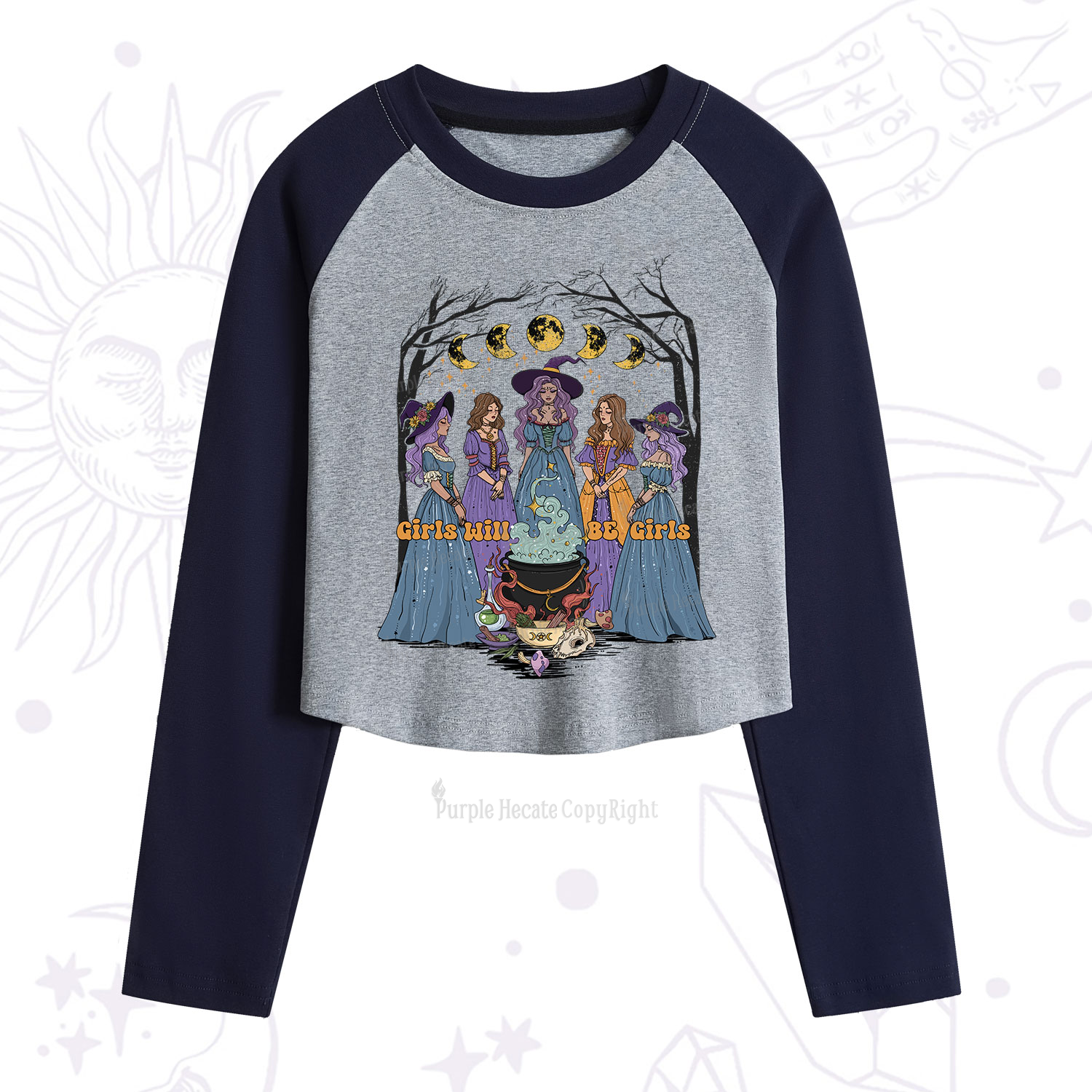 Purplehecate Girls Will Be Girls Cropped Raglan Long Sleeve T-Shirt