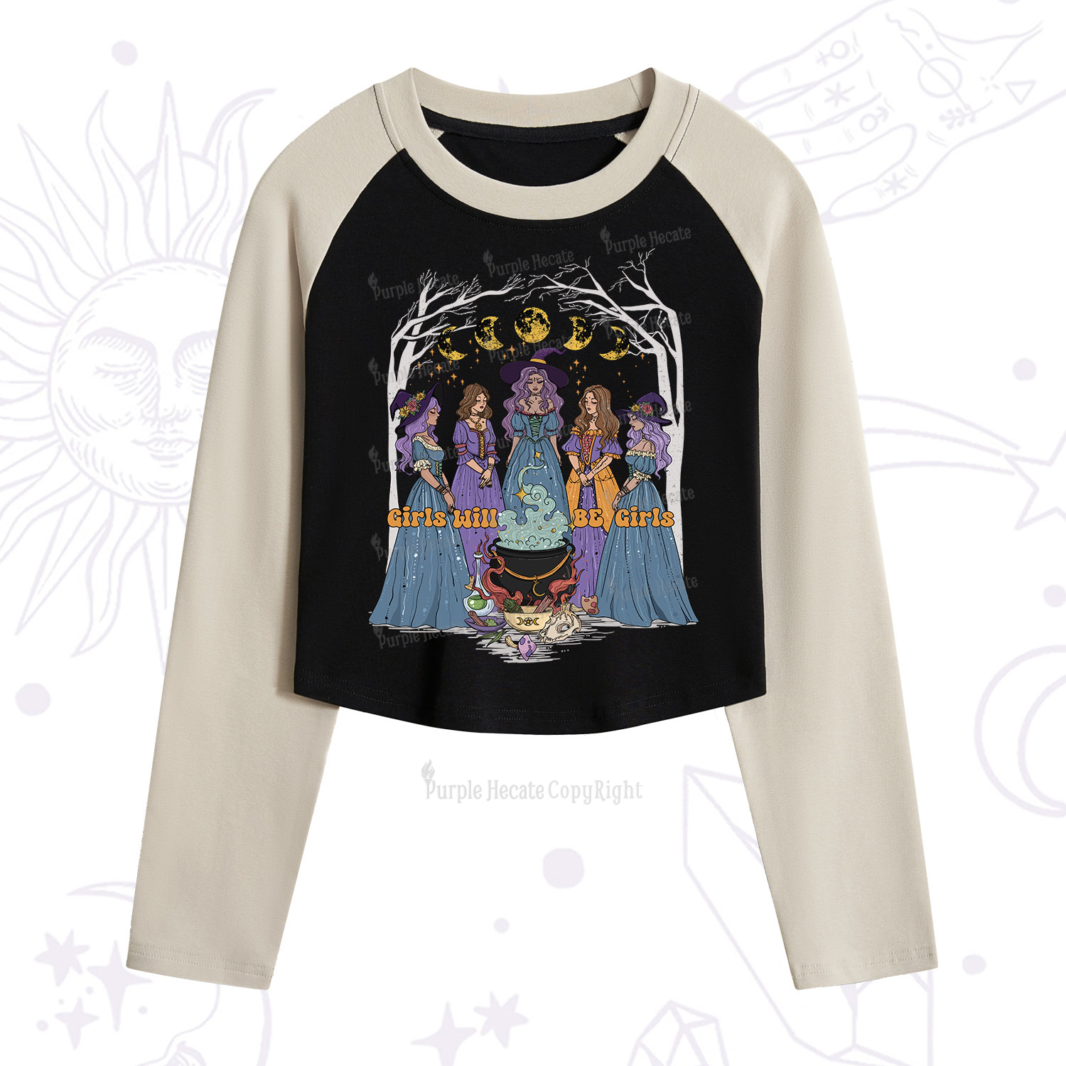 Purplehecate Girls Will Be Girls Cropped Raglan Long Sleeve T-Shirt