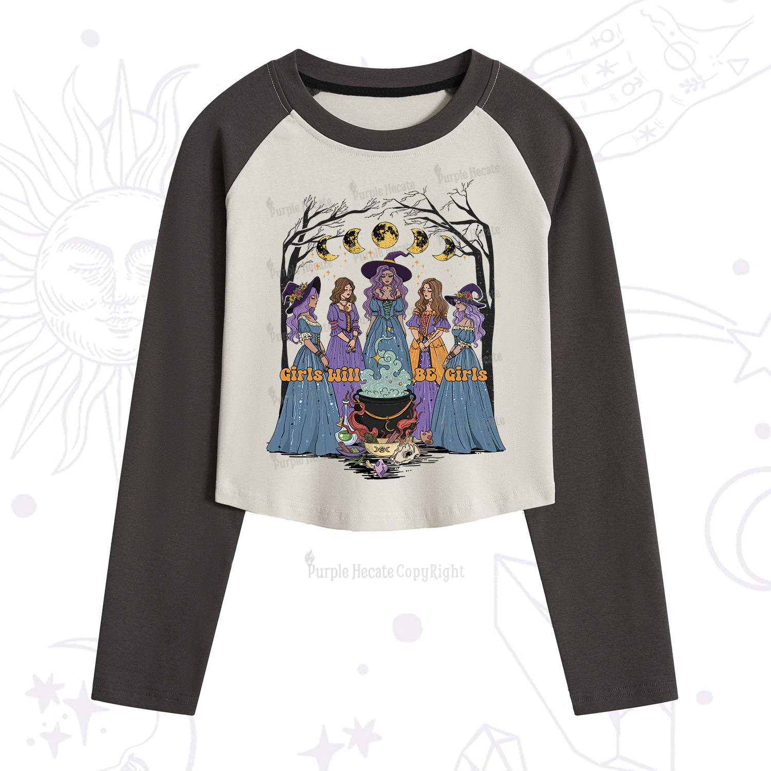 Purplehecate Girls Will Be Girls Cropped Raglan Long Sleeve T-Shirt