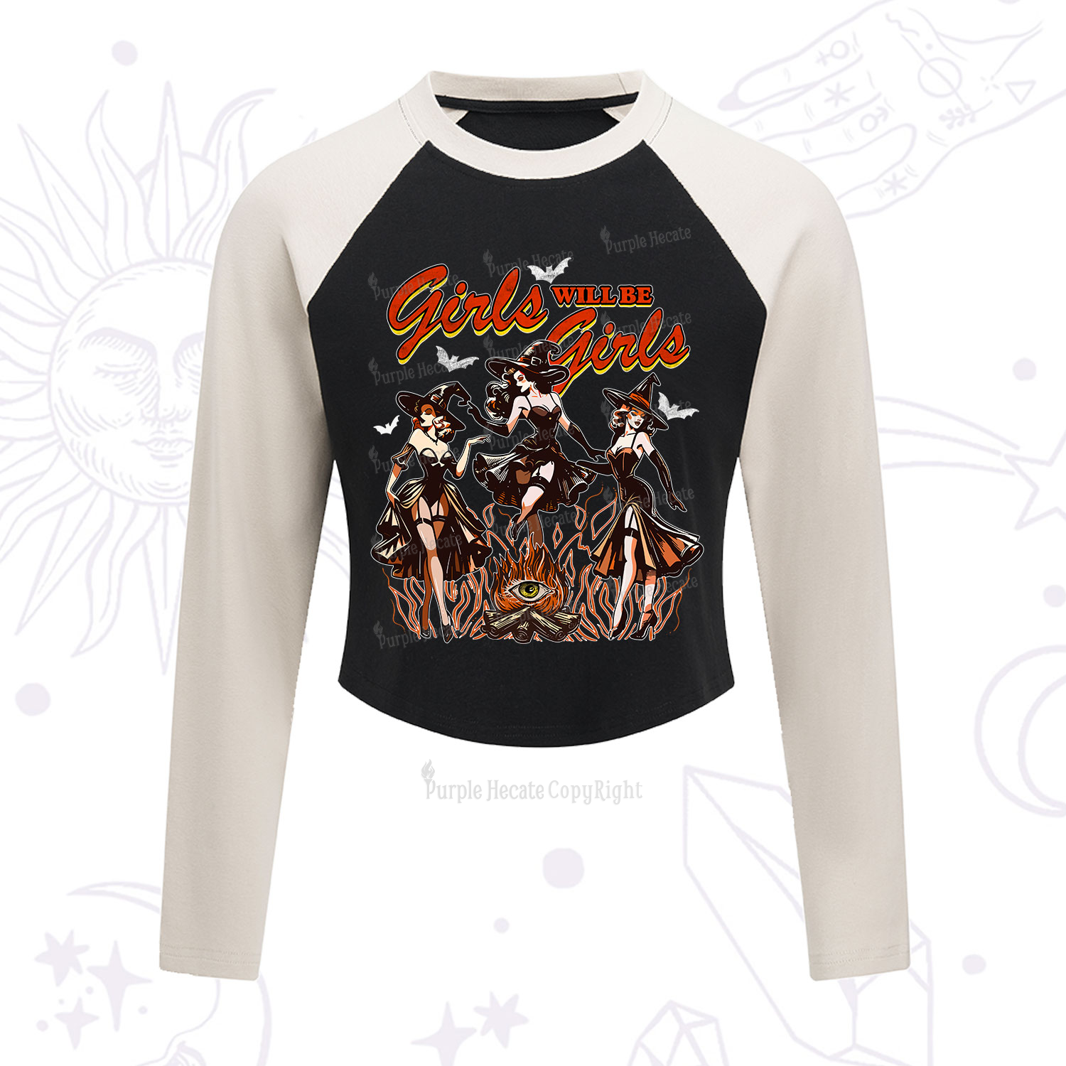 Purplehecate Girls Will Be Girls Cropped Raglan Long Sleeve T-Shirt