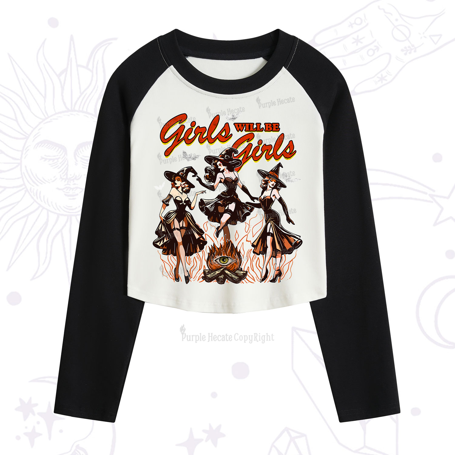 Purplehecate Girls Will Be Girls Cropped Raglan Long Sleeve T-Shirt