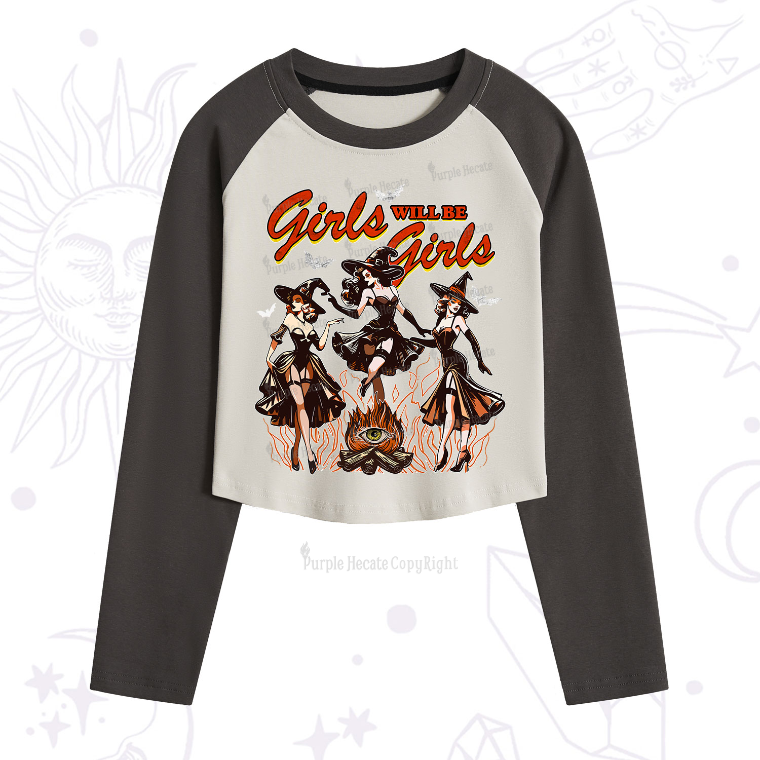 Purplehecate Girls Will Be Girls Cropped Raglan Long Sleeve T-Shirt