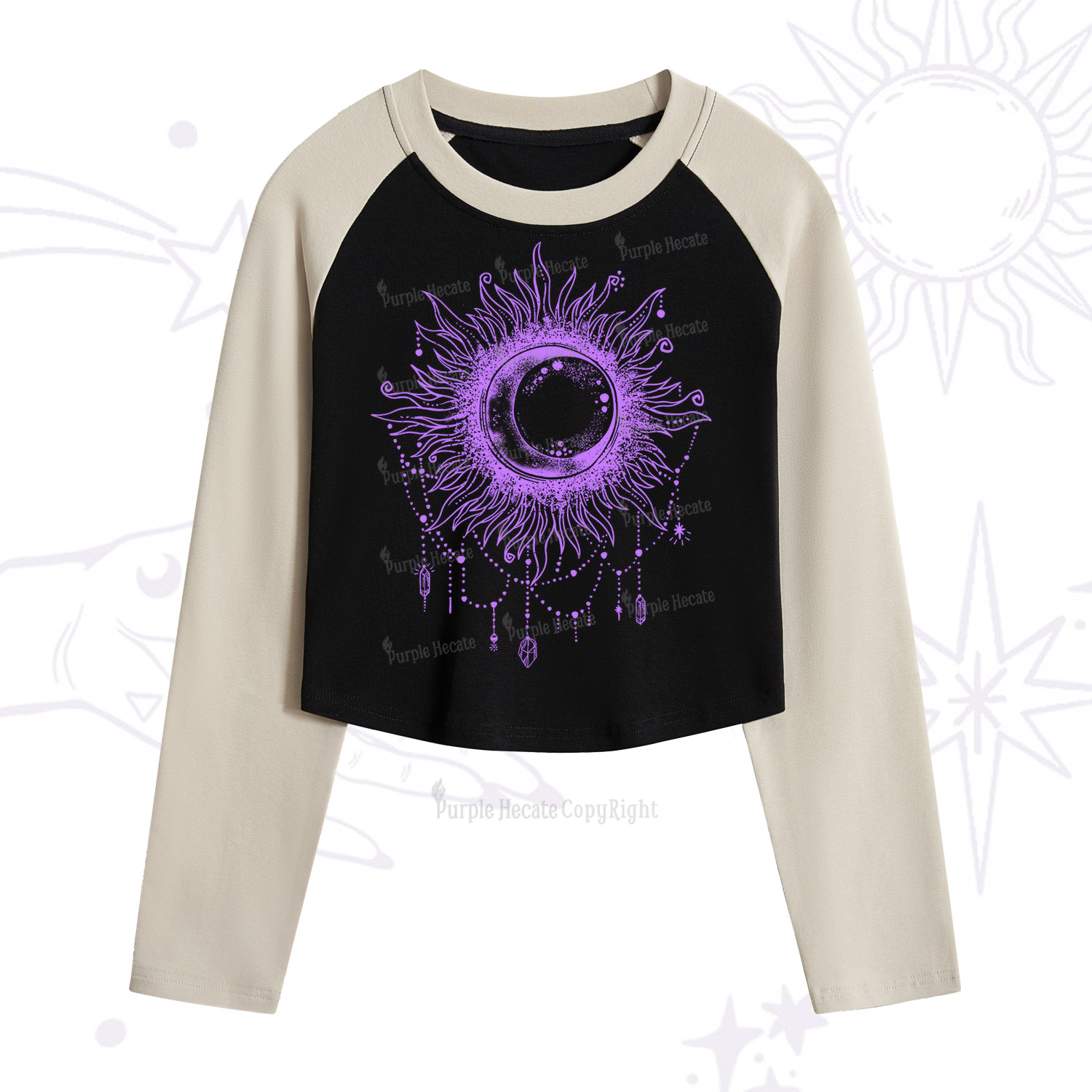 Purplehecate Starry Eye Cropped Raglan Long Sleeve T-Shirt