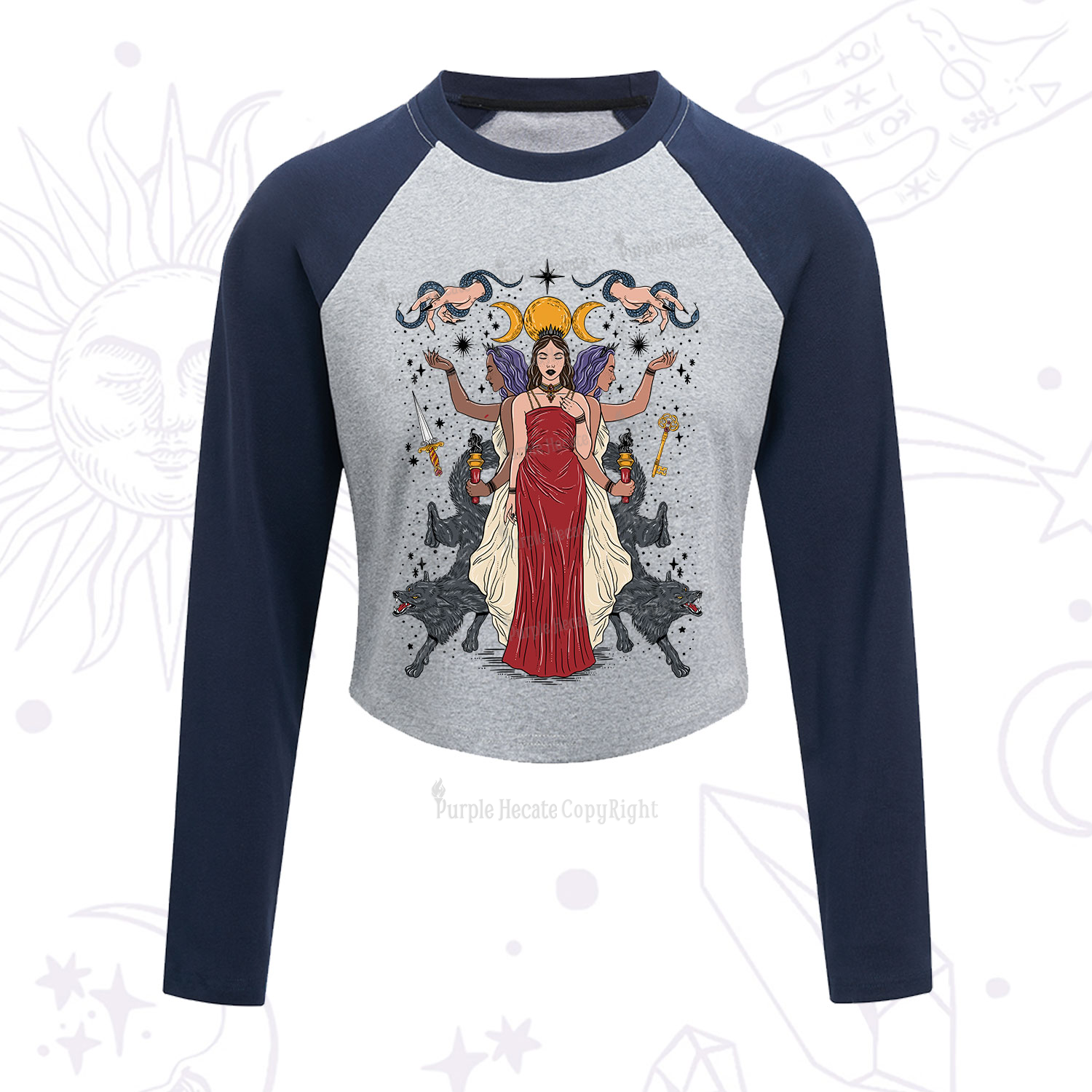 Purplehecate The Triple Goddess Hecate Cropped Raglan Long Sleeve T-Shirt