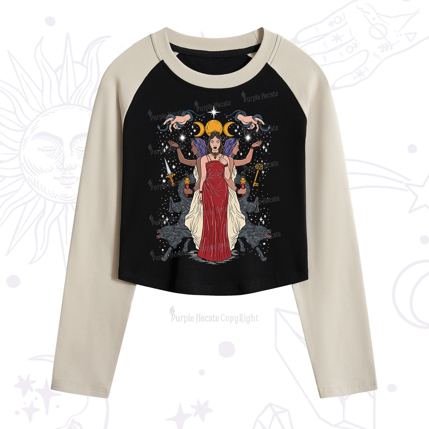 Purplehecate The Triple Goddess Hecate Cropped Raglan Long Sleeve T-Shirt