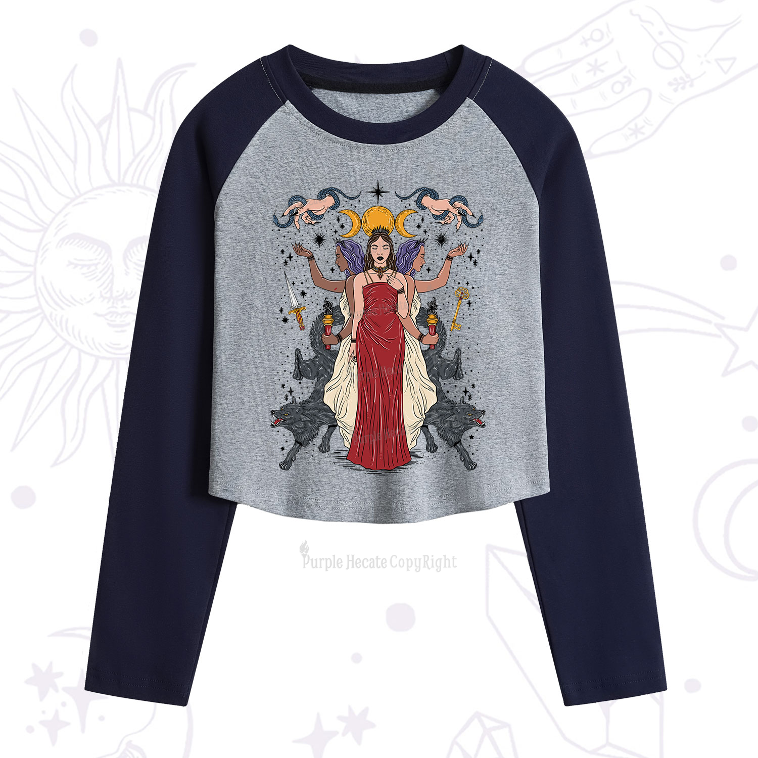 Purplehecate The Triple Goddess Hecate Cropped Raglan Long Sleeve T-Shirt