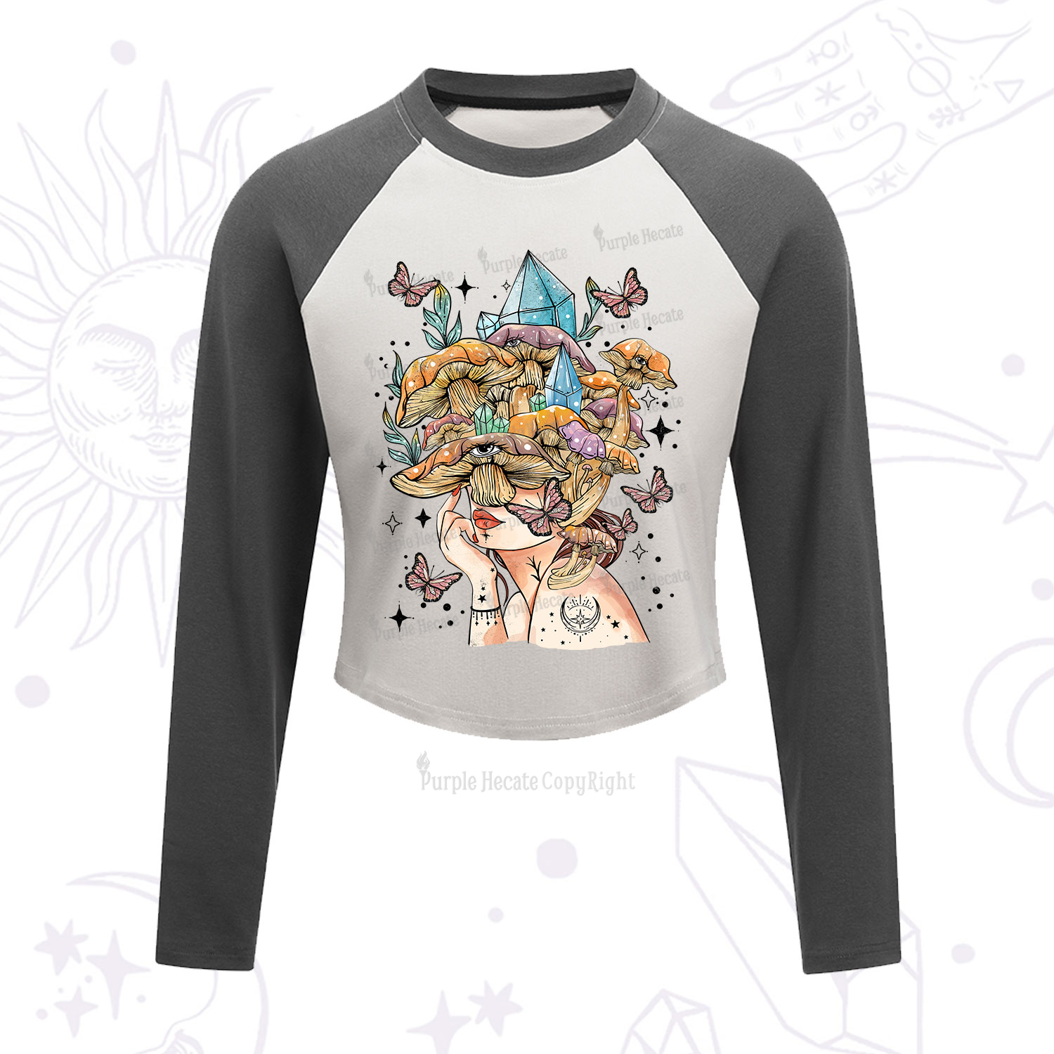 Purplehecate Crystal Goddess Cropped Raglan Long Sleeve T-Shirt