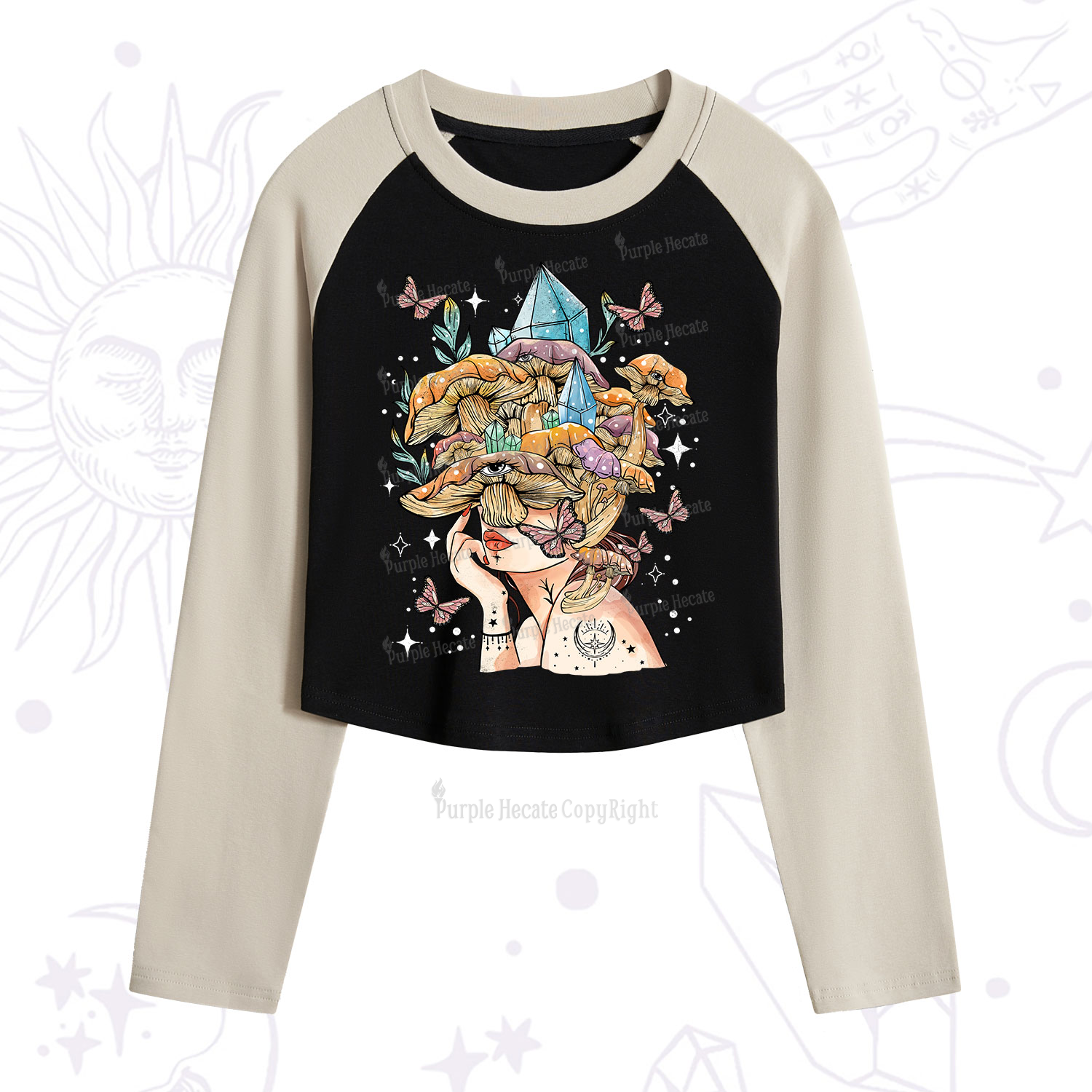 Purplehecate Crystal Goddess Cropped Raglan Long Sleeve T-Shirt