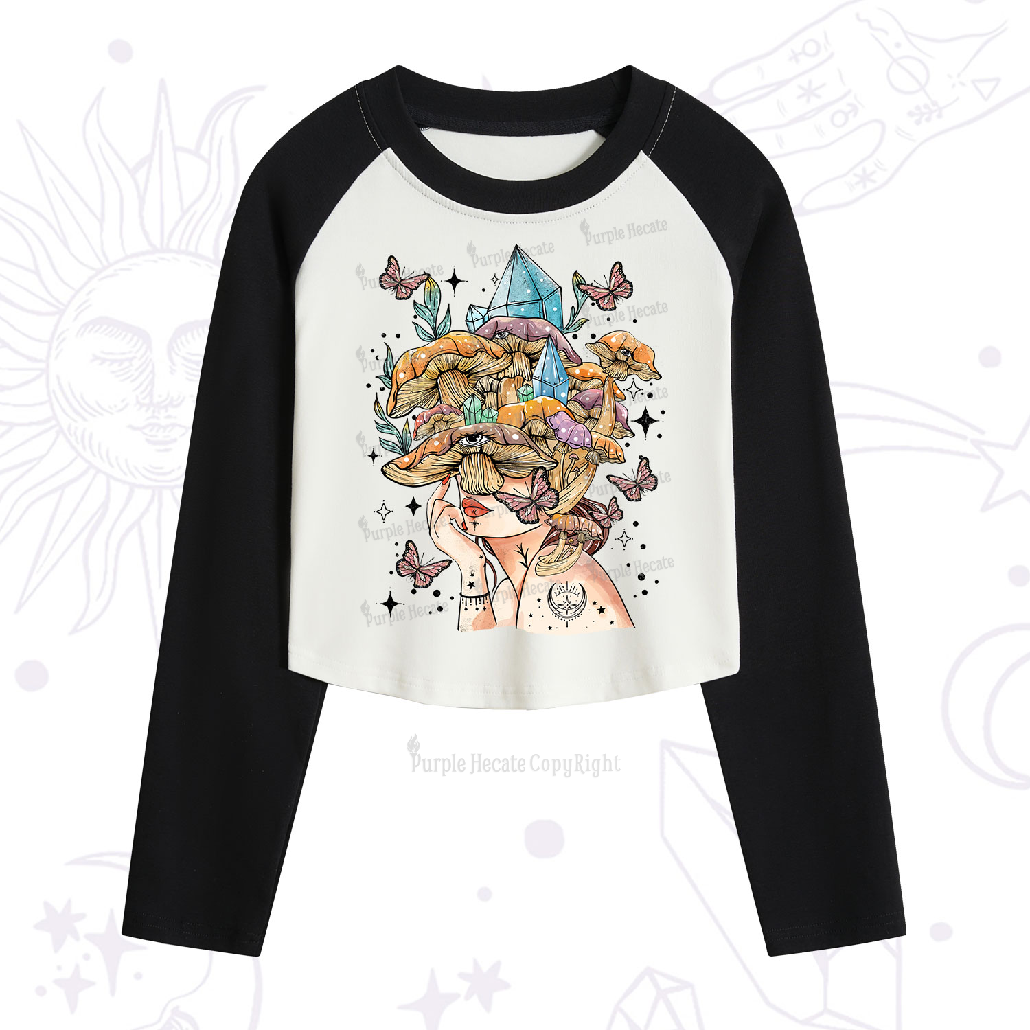 Purplehecate Crystal Goddess Cropped Raglan Long Sleeve T-Shirt