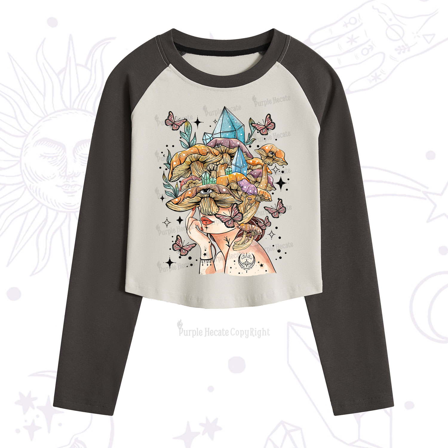 Purplehecate Crystal Goddess Cropped Raglan Long Sleeve T-Shirt