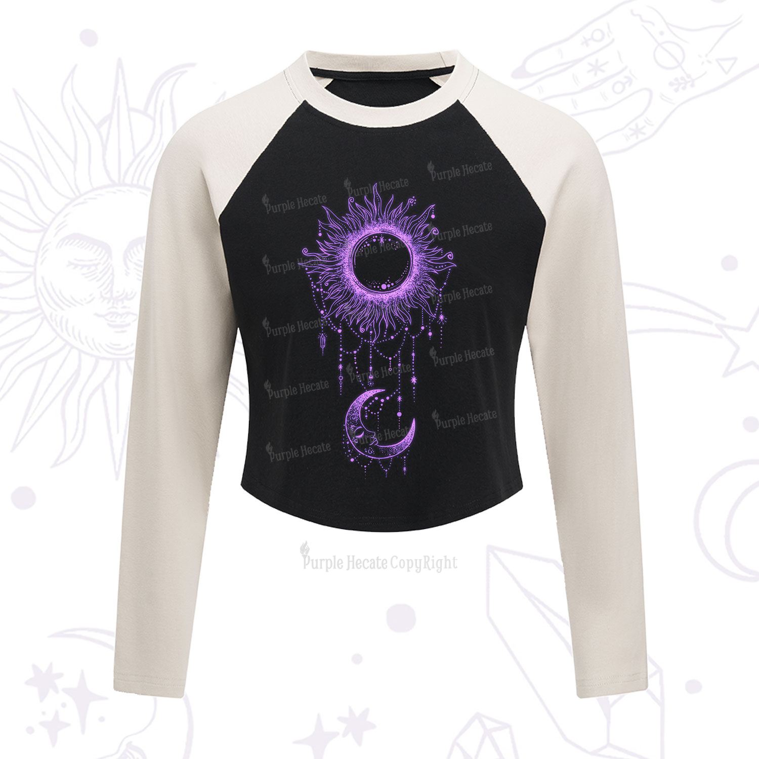Purplehecate Radiance Of Sun And Moon Cropped Raglan Long Sleeve T-Shirt