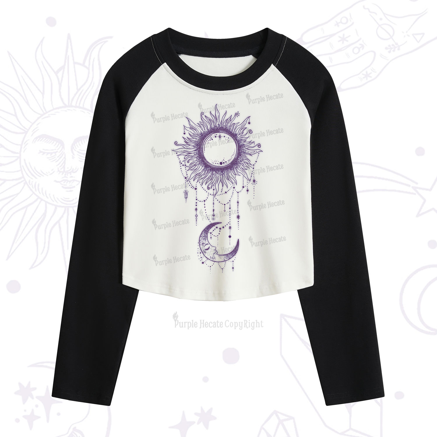 Purplehecate Radiance Of Sun And Moon Cropped Raglan Long Sleeve T-Shirt