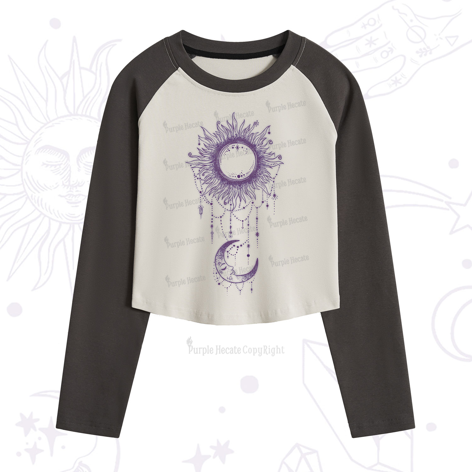 Purplehecate Radiance Of Sun And Moon Cropped Raglan Long Sleeve T-Shirt