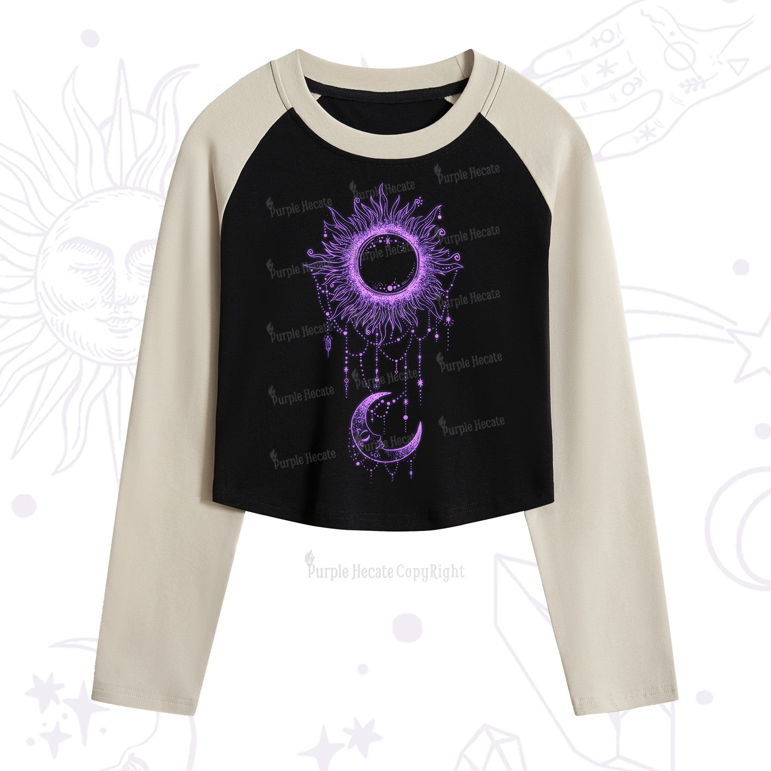 Purplehecate Radiance Of Sun And Moon Cropped Raglan Long Sleeve T-Shirt