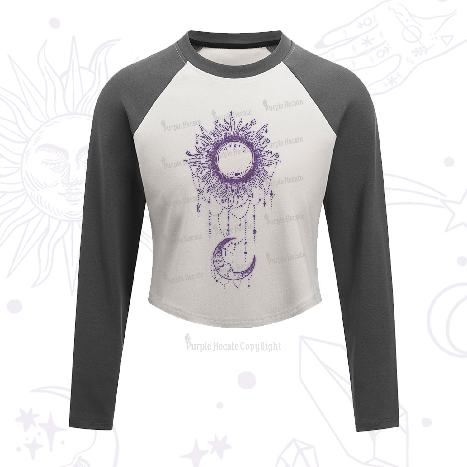 Purplehecate Radiance Of Sun And Moon Cropped Raglan Long Sleeve T-Shirt
