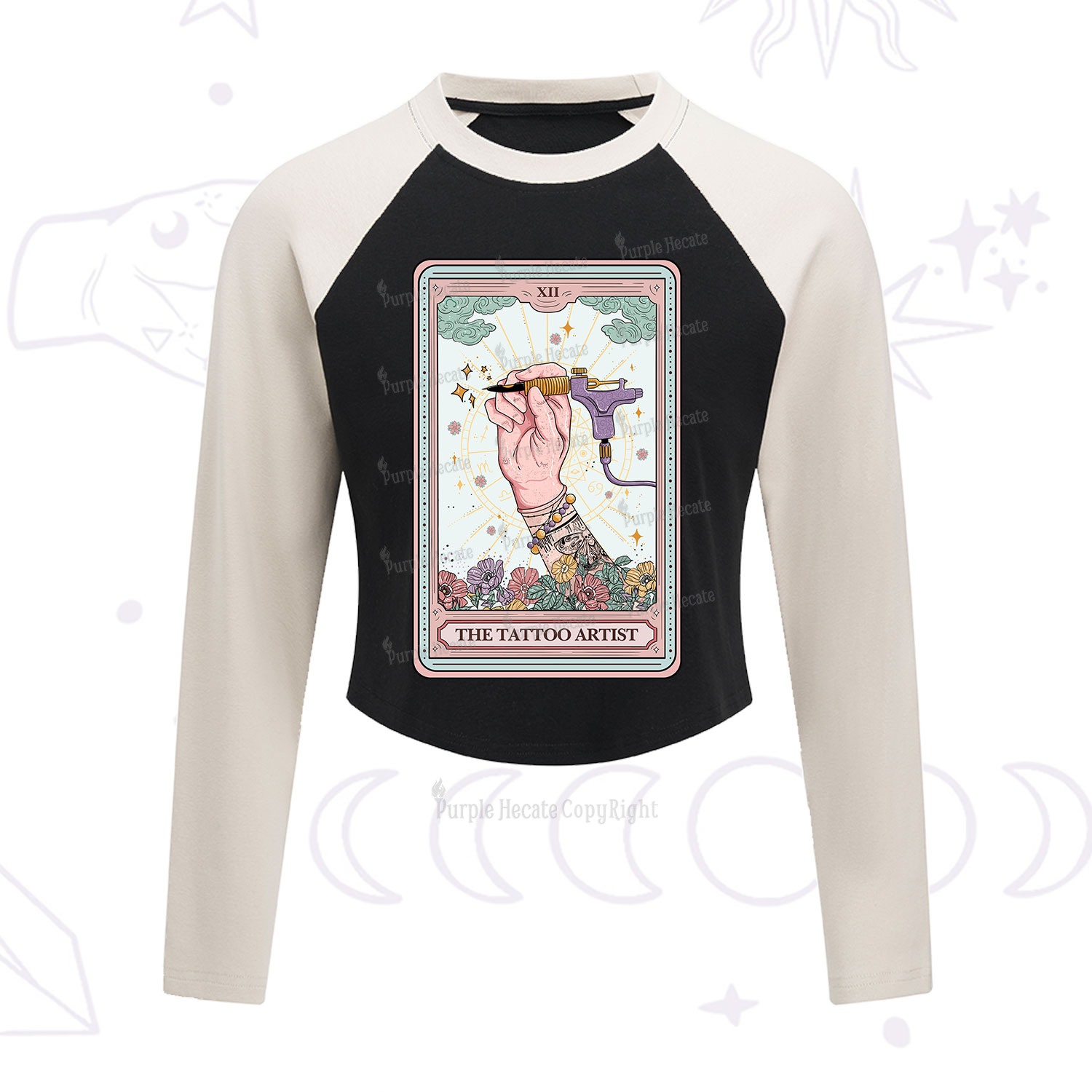 Purplehecate The Tattoo Artist Tarot Card Cropped Raglan Long Sleeve T-Shirt