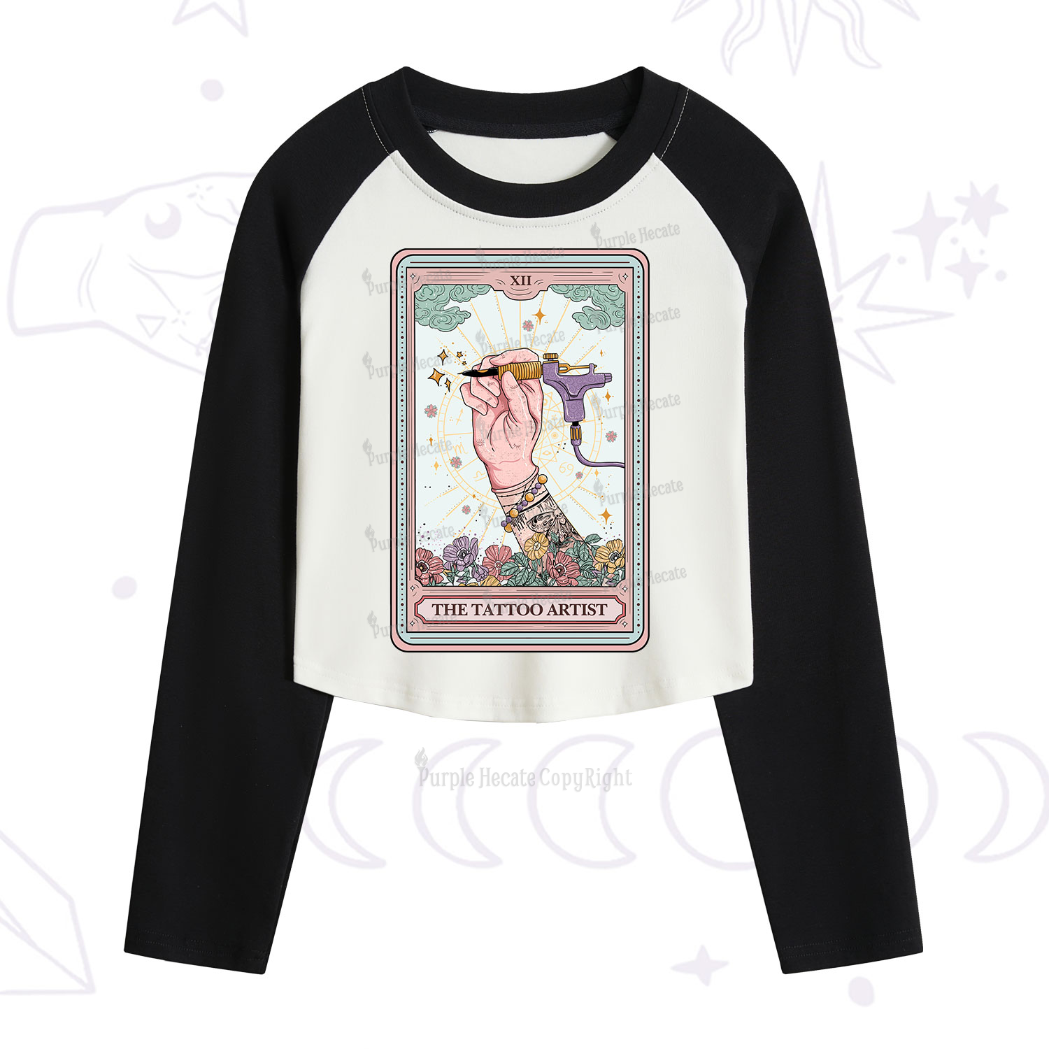 Purplehecate The Tattoo Artist Tarot Card Cropped Raglan Long Sleeve T-Shirt