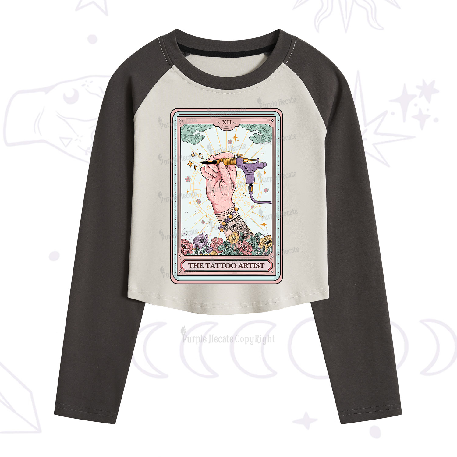 Purplehecate The Tattoo Artist Tarot Card Cropped Raglan Long Sleeve T-Shirt